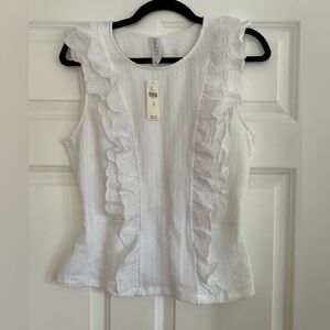 Anthropologie White Eyelet Ruffle Top by Amadi | NWT |‎ Size M